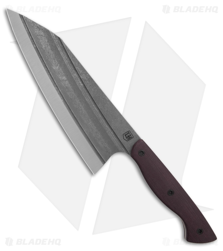 Lionhearted Bladeworks K Tip Chef Knife Burgundy G-10 (7.25" Acid Wash)
