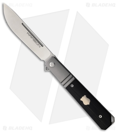 Karbon Knives Flatline Frame Lock Knife Black G-10 (3" Satin 154CM)