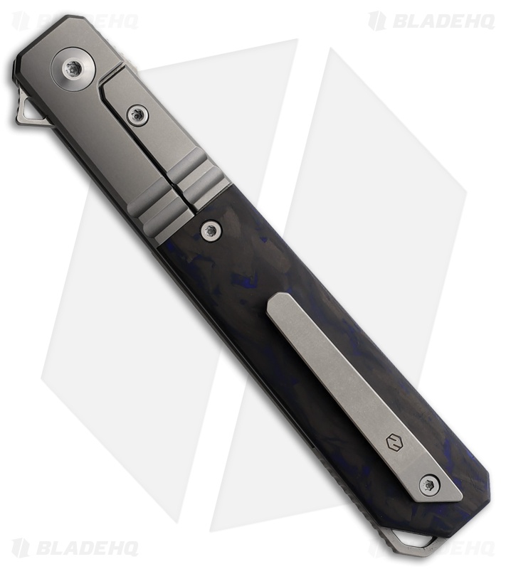 Karbon Knives Flatline Frame Lock Knife Blue/Black Marbled CF (3" Satin 154CM)