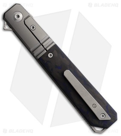 Karbon Knives Flatline Frame Lock Knife Blue/Black Marbled CF (3" Satin 154CM)