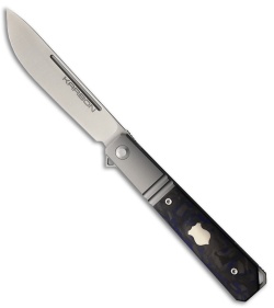 Karbon Knives Flatline Frame Lock Knife Blue/Black Marbled CF (3" Satin 154CM)