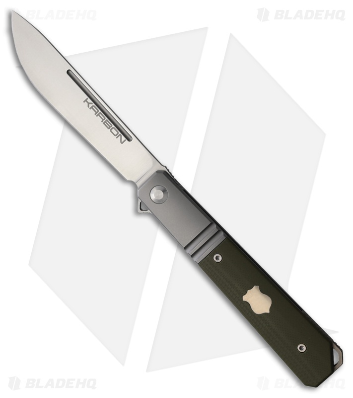 Karbon Knives Flatline Frame Lock Knife OD Green G-10 (3" Satin 154CM)