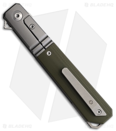 Karbon Knives Flatline Frame Lock Knife OD Green G-10 (3" Satin 154CM)