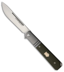 Karbon Knives Flatline Frame Lock Knife OD Green G-10 (3" Satin 154CM)