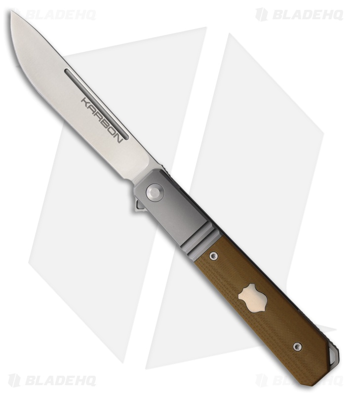 Karbon Knives Flatline Frame Lock Knife Tan G-10 (3" Satin 154CM)