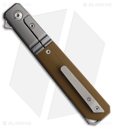Karbon Knives Flatline Frame Lock Knife Tan G-10 (3" Satin 154CM)
