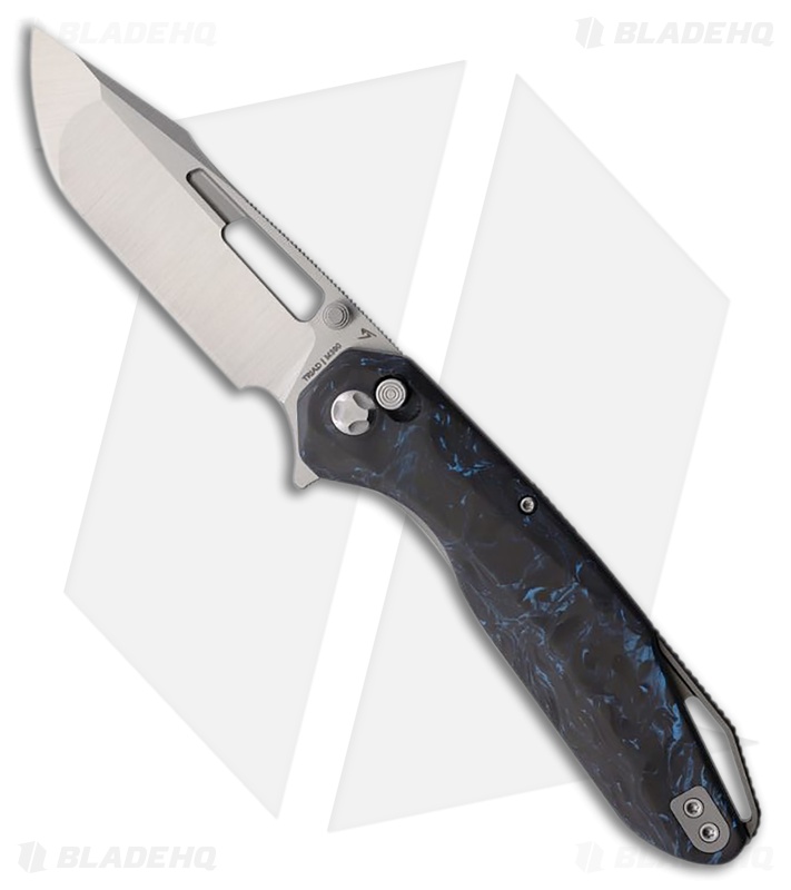 Ketuo Triad V3 Button Liner Lock Knife Blue Marbled CF (3.14" Satin)