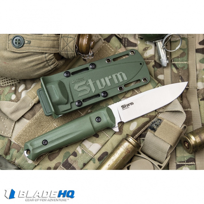 Kizlyar Supreme Sturm AUS-8 Fixed Blade Knife OD Green G-10 (4.625" Satin) 