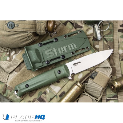 Kizlyar Supreme Sturm AUS-8 Fixed Blade Knife OD Green G-10 (4.625" Satin) 