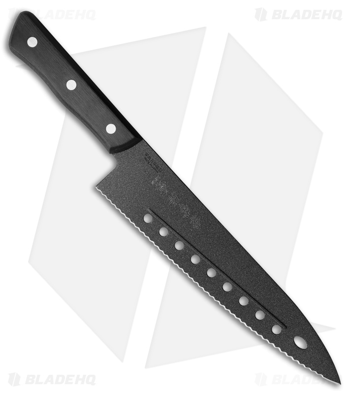 Kanetsune Gyutou Serrated Flourine Coated Kitchen Knife (8.27" Black)