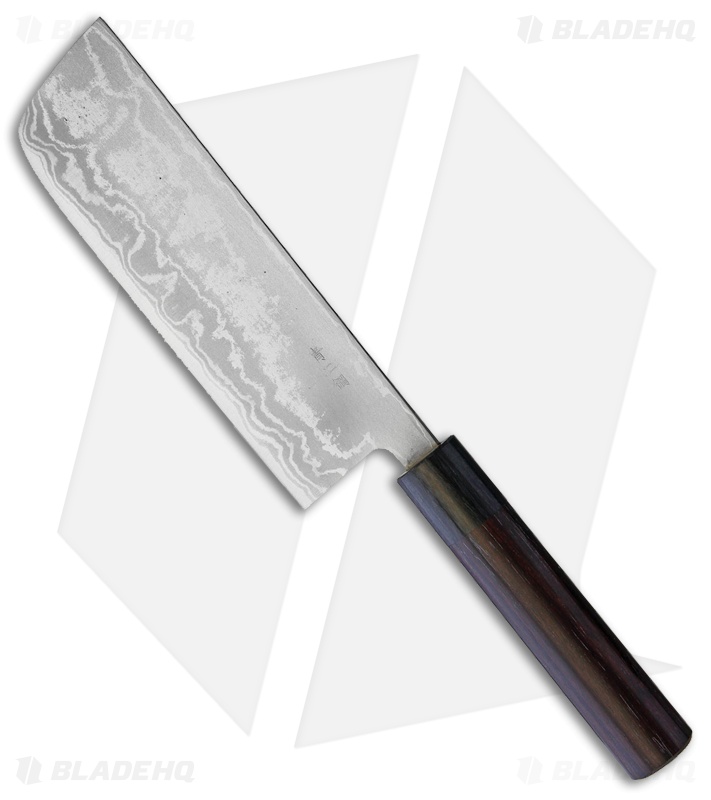 Kanetsune Nakiri Kitchen Knife Black Plywood (7" Damascus)  KC462