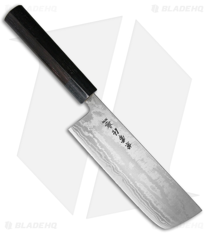 Kanetsune Nakiri Kitchen Knife Black Plywood (7" Damascus)  KC462