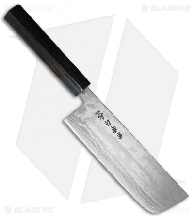 Kanetsune Nakiri Kitchen Knife Black Plywood (7" Damascus)  KC462