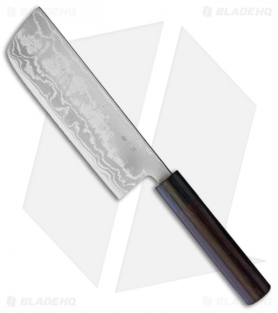Kanetsune Nakiri Kitchen Knife Black Plywood (7" Damascus)  KC462