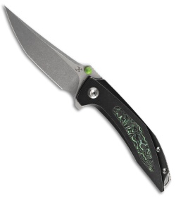 Kansept Knives Pretatout Knife Blue Rose Pattern CF Damascus