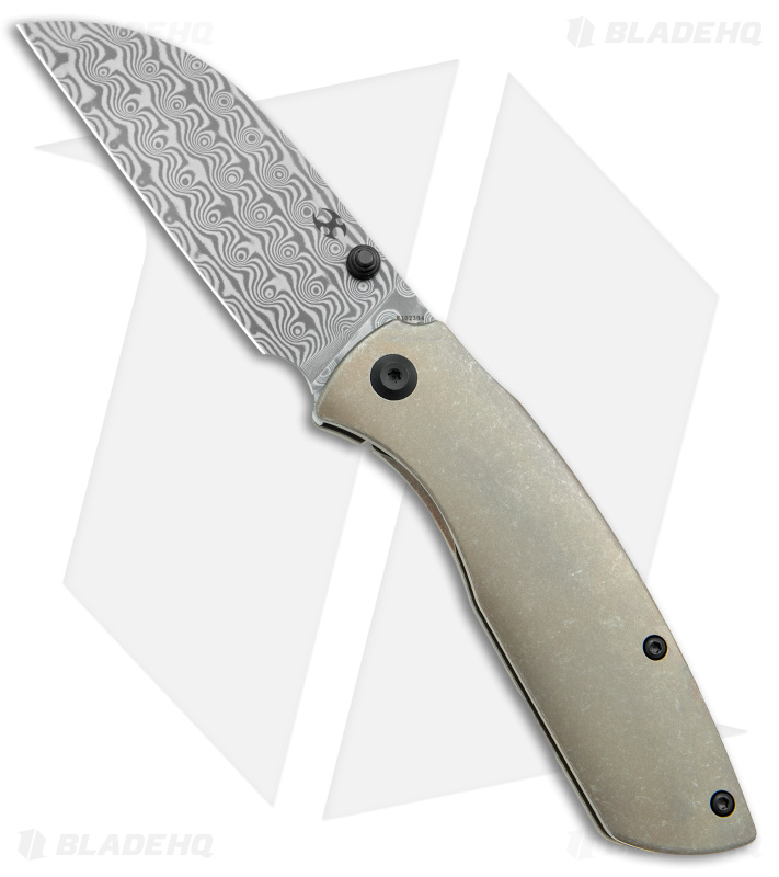 Kansept Knives Convict Frame Lock Knife Bronze Titanium (3.3" Damascus) K1023B4