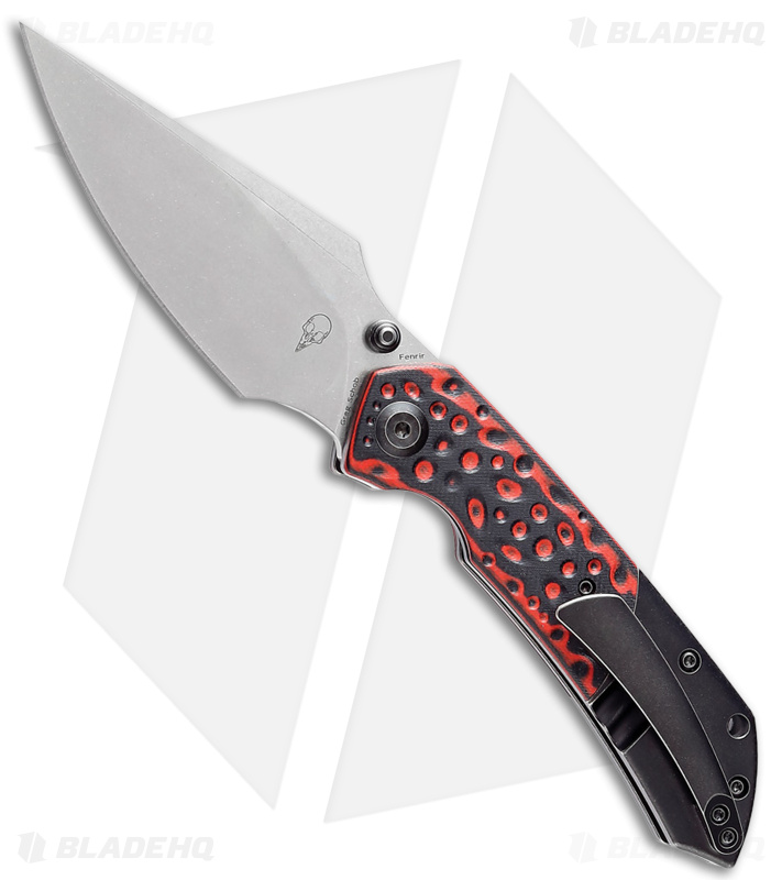 Kansept Greg Schob Fenrir Liner Lock Knife Black/Red G-10 (3.4" Stonewash) LH