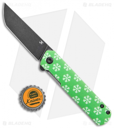 Kansept Knives Foosa Liner Lock Knife Green G-10 w/ Snowflakes (3" Black SW)