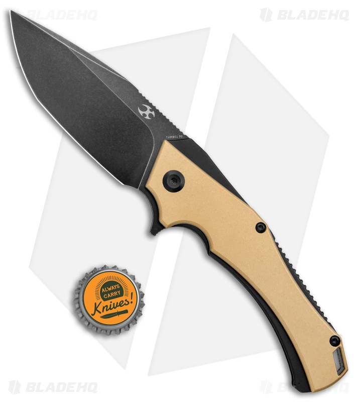Kansept Knives Willumsen Hellx Liner Lock Knife Brass (3.62" Black Stonewash D2)