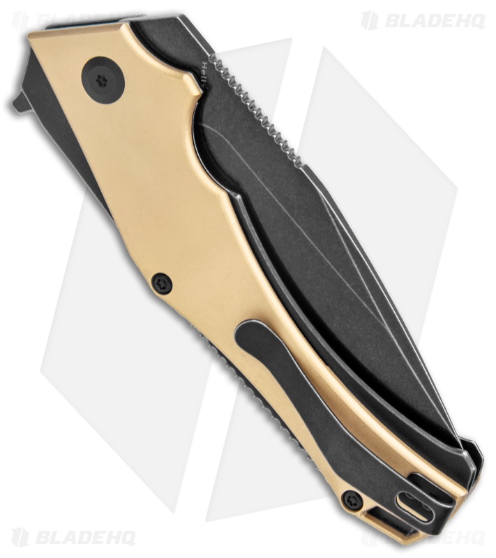 Kansept Knives Willumsen Hellx Liner Lock Knife Brass (3.62" Black Stonewash D2)