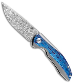 Kansept Kim Ning Mini Accipiter Frame Lock Knife Blue Timascus (2.9" Damasteel)