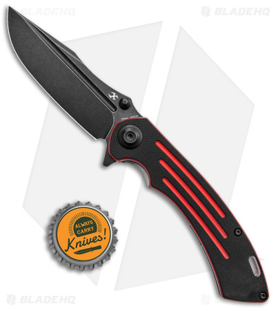 Kansept Knives Pretatout Liner Lock Knife Black/Red G-10 (3.6" Black Stonewash)