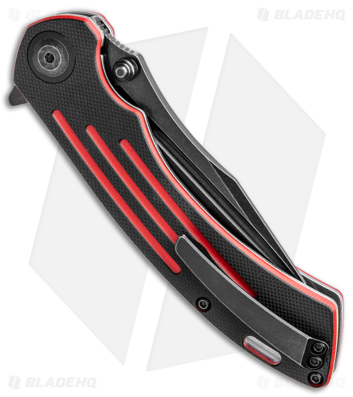 Kansept Knives Pretatout Liner Lock Knife Black/Red G-10 (3.6" Black Stonewash)