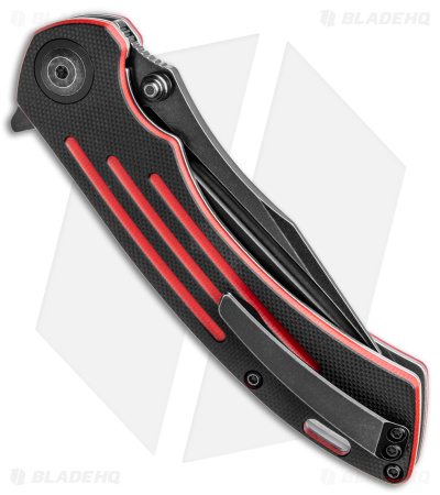 Kansept Knives Pretatout Liner Lock Knife Black/Red G-10 (3.6" Black Stonewash)