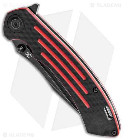 Kansept Knives Pretatout Liner Lock Knife Black/Red G-10 (3.6" Black Stonewash)