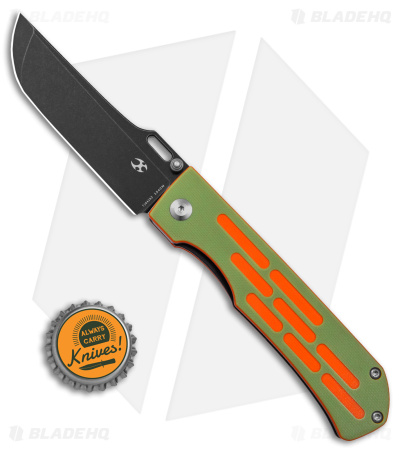 Kansept Knives Reedus Liner Lock Knife Green/Orange G-10 (3.5" Black Stonewash)