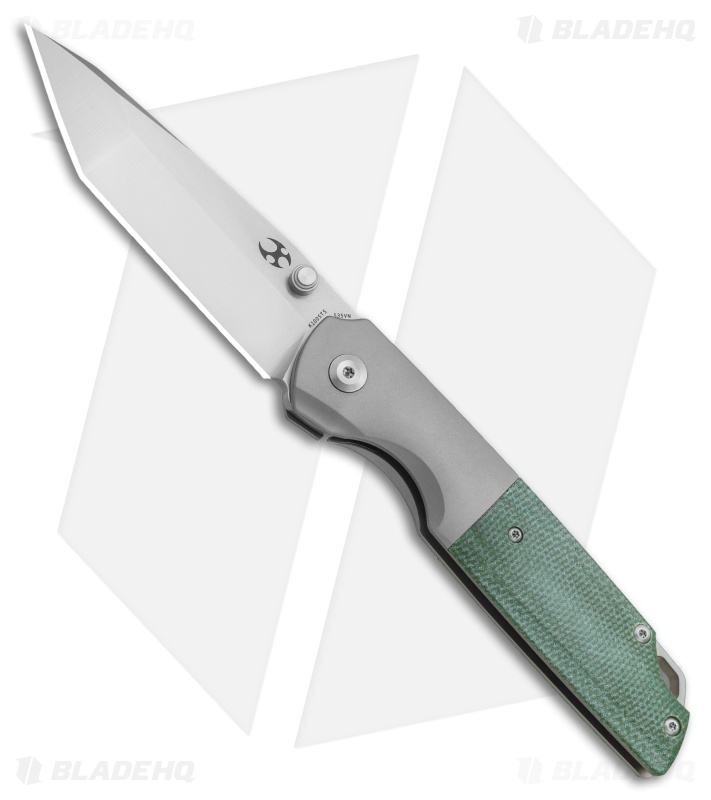 Kansept Knives Warrior Tanto Frame Lock Knife Green Micarta/Ti (3.46" Satin)
