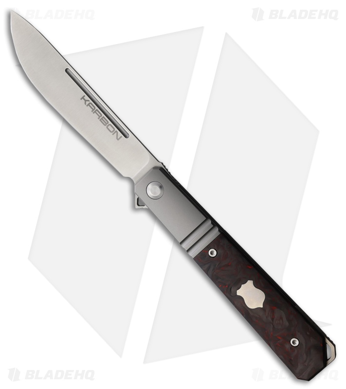 Karbon Knives Flatline Frame Lock Knife Red/Black Marbled CF (3" Satin 154CM)