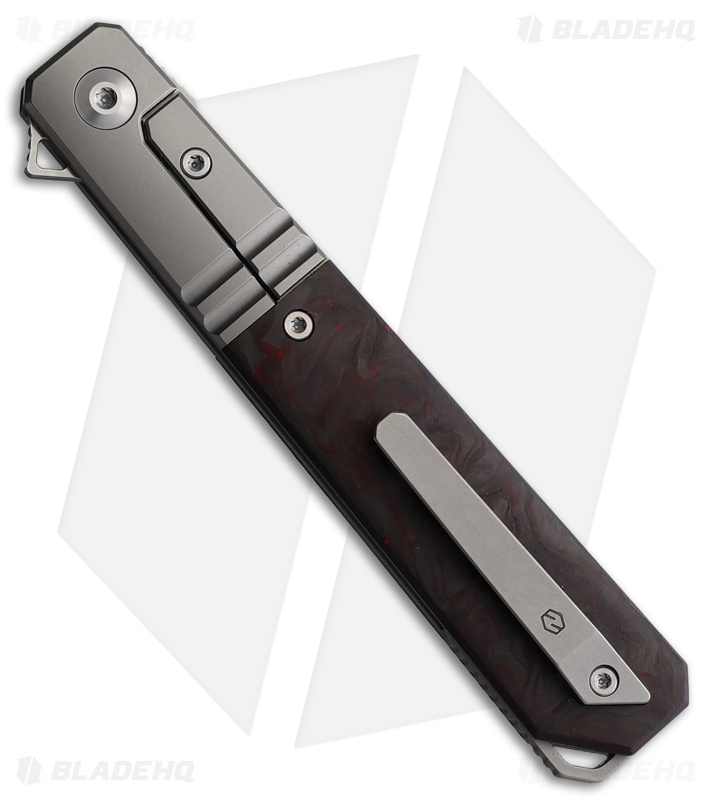 Karbon Knives Flatline Frame Lock Knife Red/Black Marbled CF (3" Satin 154CM)