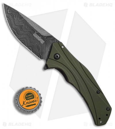 Kershaw Knockout Assisted Opening Knife OD Green (3.25" Damascus) 1870OLDAM