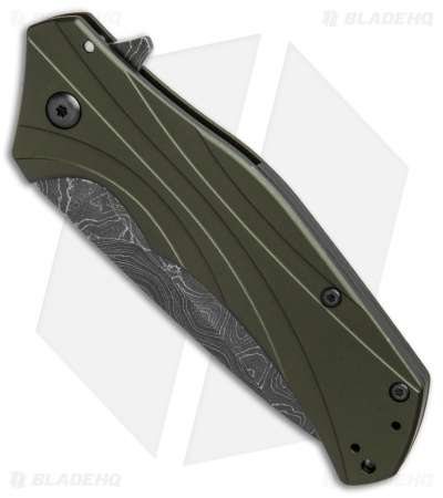 Kershaw Knockout Assisted Opening Knife OD Green (3.25" Damascus) 1870OLDAM