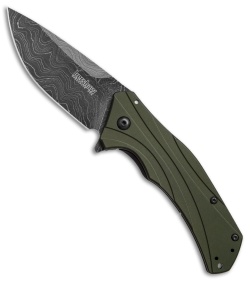 Kershaw Knockout Assisted Opening Knife OD Green (3.25" Damascus) 1870OLDAM