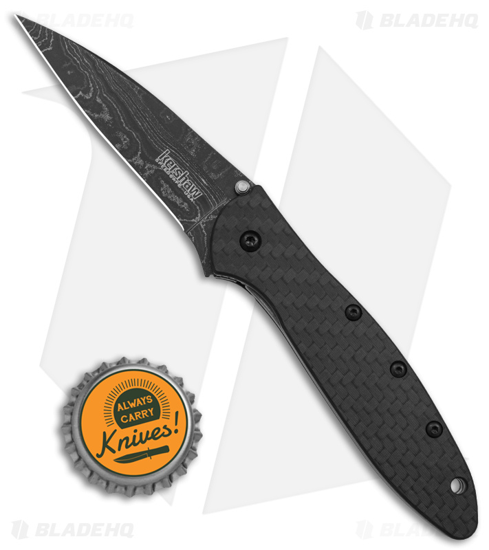 Kershaw Leek Assisted Opening Knife Black Carbon Fiber (3" Damascus)