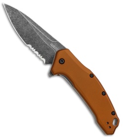 Kershaw Link Drop Point Knife Flat Dark Earth Aluminum (3.25" BlackWash Serr) 