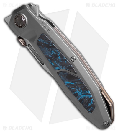 Ketuo Bratva Liner Lock Knife Titanium/Blue Marbled CF (3.85" Satin)