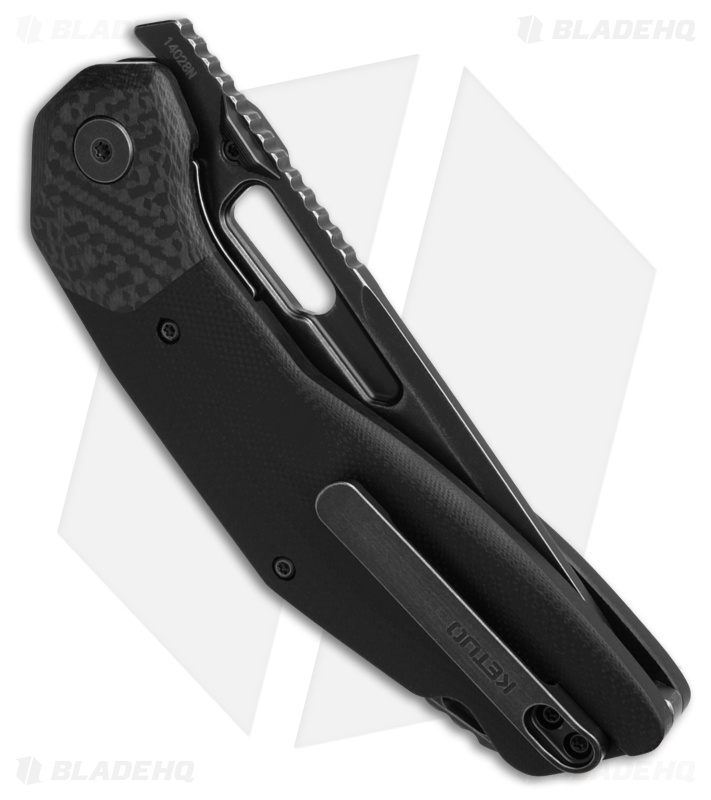 Ketuo Yakuza Liner Lock Knife Black G-10/Carbon Fiber Bolster (3.3" Black SW)