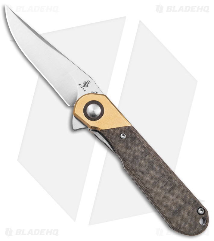 Kizer Vanguard Comet Knife Brass/Green Micarta - Blade HQ