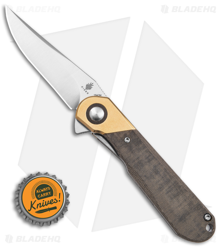 Kizer Vanguard Comet Knife Brass/Green Micarta - Blade HQ