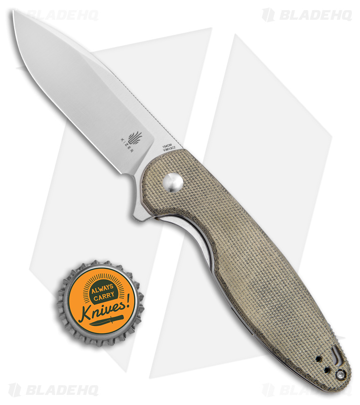 こじー Kizer Cozy Liner Lock Knife Green Micarta - Blade HQ