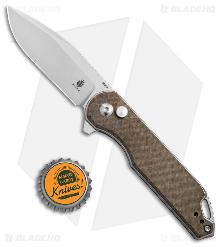 トップス assassin Kizer Assassin Button Lock Green Micarta 3.1