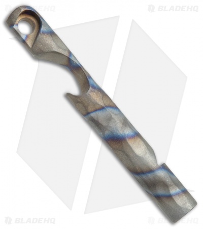 Kizer Siren 1 EDC Whistle Bottle Opener Keychain - Flamed Sculpted Ti