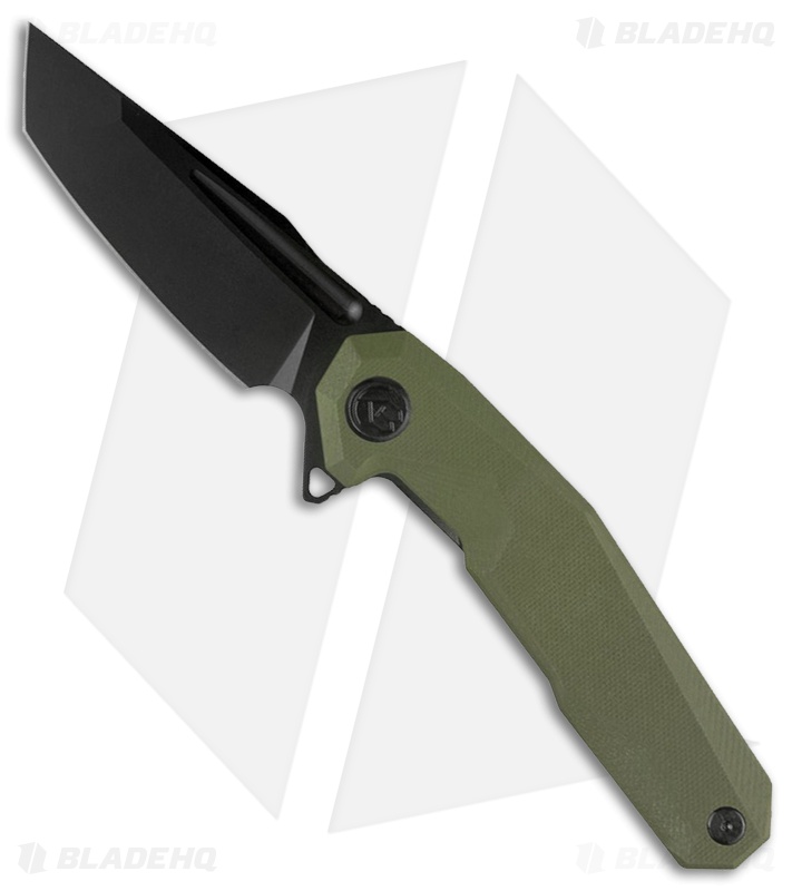 Kubey Carve Nest Liner Lock Knife Green G-10 (3.5" Black)