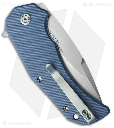 Kubey Bravo One Drop Point Liner Lock Knife Blue G-10 (3.39" Bead Blast)