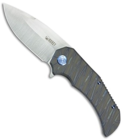 Kubey Bravo One Drop Point Frame Lock Knife Flame Titanium (3.39" Satin)