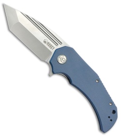 Kubey Bravo One Tanto Liner Lock Knife Blue G-10 (3.39" Bead Blast)