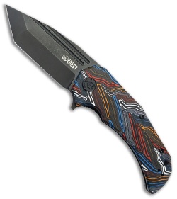 Kubey Bravo One  Tanto Liner Lock Knife Multicolor G-10 (3.39" Black Stonewash)